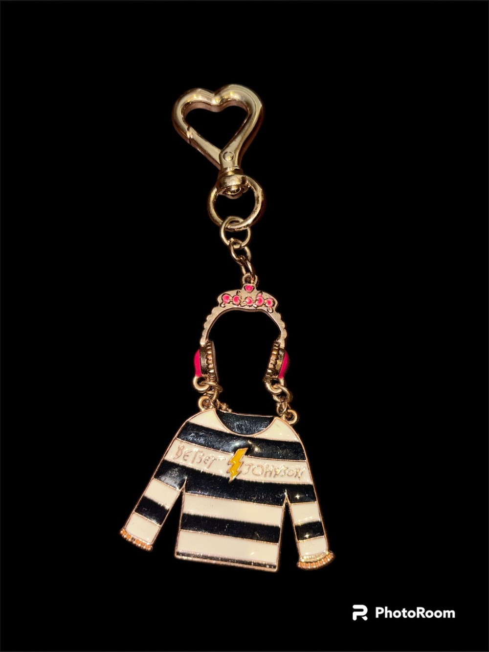 vintage Betsey Johnson striped sweater and headphones bag charm / keychain rare